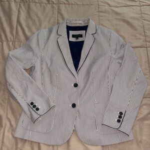 Talbots Navy and White Striped Blazer